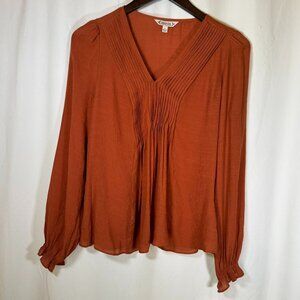 NANETTE Nanette Lepore Gingerbread Long Sleeve Blouse Size Small Casual Top Poly